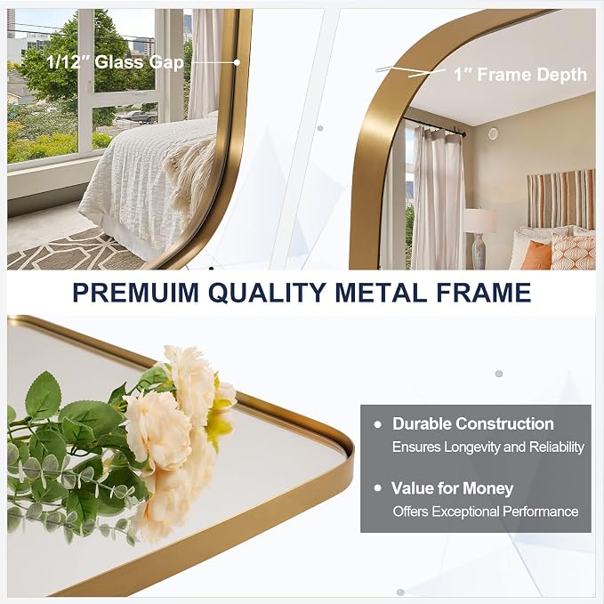 ANDY STAR 36x36 Gold Bathroom Mirror, Oblong Brass Mirror with Stainless Steel Metal Frame, Oval Vanity Mirror for Over Sink, Modern Anti Rust Wall Mounted