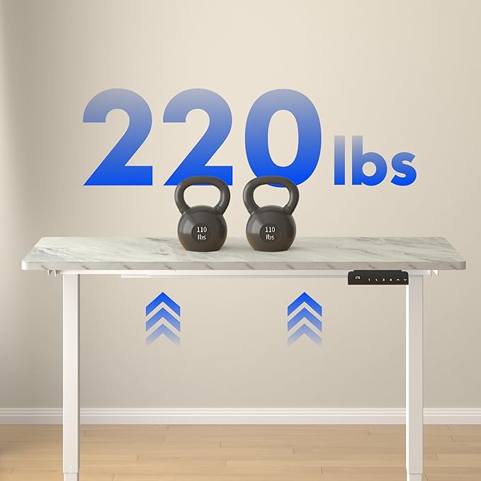 FLEXISPOT E3 Dual Motor Electric Standing Desk 48 x 30 Sit Stand Up Desk, Holds 220 lbs, Adjustable Height w/Memory Presets, One-Piece Marble Grey Desktop & White Frame, Ships in 2 Boxes