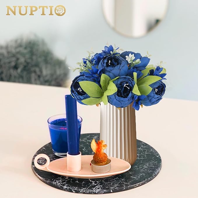 NUPTIO Flower Balls for Centerpieces Wedding: 2 Pcs 9.4 inch Diameter Royal Blue Artificial Flower Ball Arrangement Bouquet Centerpiece for Tables - Fake Peony Flowers for Wedding Decor