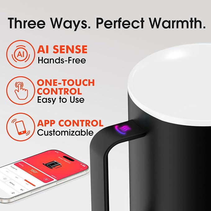 Vsitoo S3 12oz Heated Mug - Temperature Control Smart Mug with Mug Warmer, Perfect for Espresso, Auto-Sensing AI Heats Drinks to 120-150°F Hands-Free.Ideal for Home/Office/Gifts，White