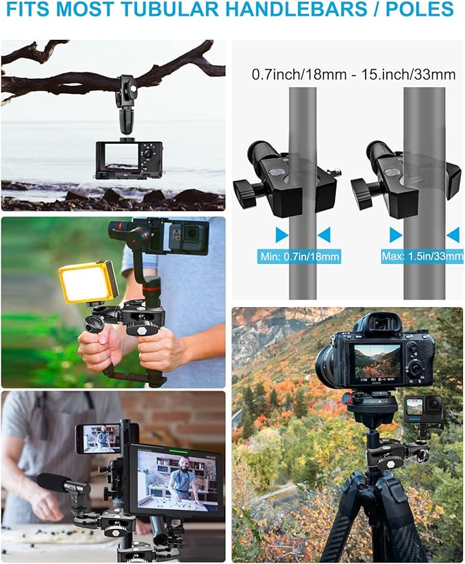 woleyi Large Tablet Mount Holder with 1/4" Screw Thread for Spin Bike, Treadmill, Microphone Stand, Tripod Adapter, Exercise Bicycle, Handlebar, for iPad Pro 13 Air & 9.5-14.5" Tablet, Gopro, Camera