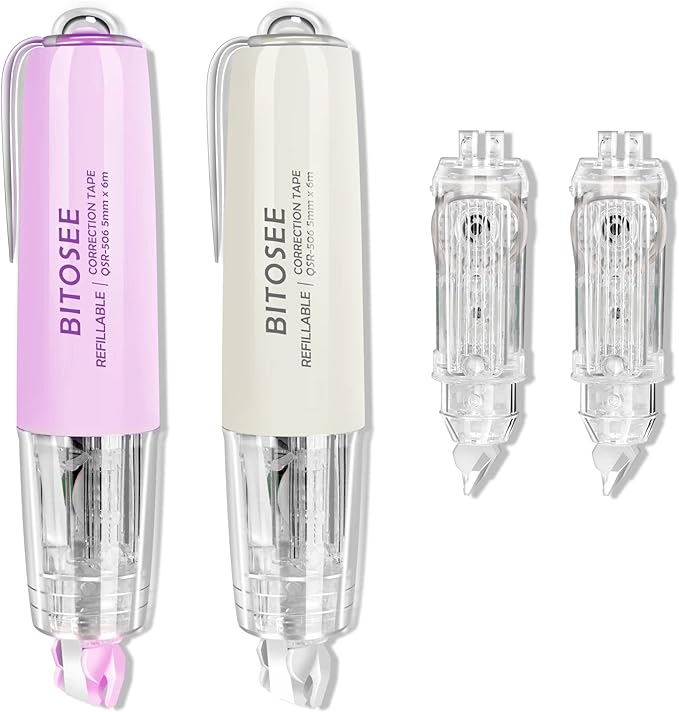 BITOSEE Refillable Retractable Quick Dry Correction Tape,Mini Small Japan Aesthetic Cute Correction Tape, with Easy to Use Kawaii Pen Shaped Applicator,for School Office Supplies