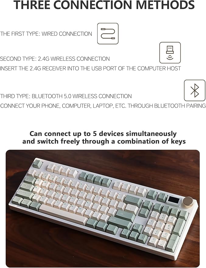 NJ98 Wireless Custom Mechanical Keyboard with Screen Knob 96% Hot Swappable RGB Keyboard Mac Windows (Black Samurai, Brass Plate-Box Deep Sea)