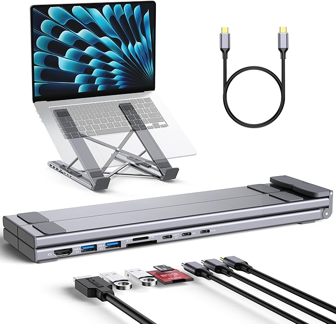 RoRoSkin 8-in-1 USB C Laptop Docking Station with 4K HDMI, 2 USB 3.0, PD 100W, Aluminum USB C Dock Tablet Stand Universal Dock Station for MacBook Pro/Air/Dell/HP/Surface/Lenovo, Plug and Play