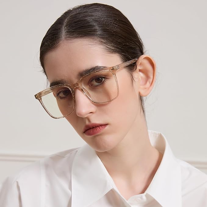 MACJERO Oversized Square Blue Light Blocking Glasses for Women Men, Anti-Fatigue Computer Monitor Gaming Glasses Reduce Eye Strain(Pearl Champagne)