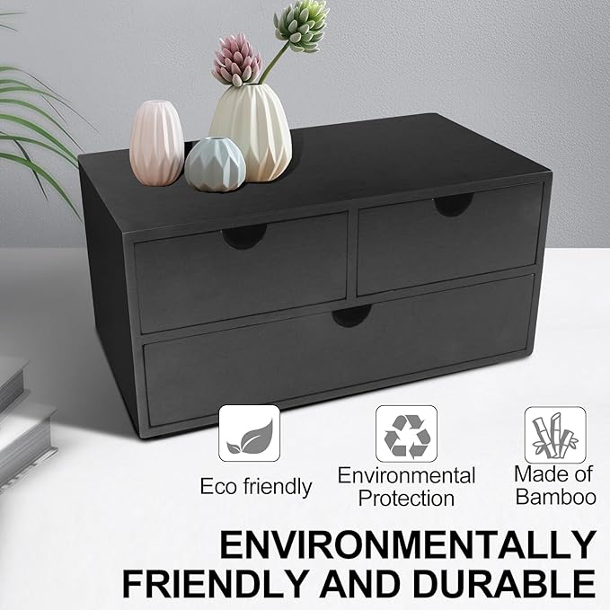 Charmewooden Desk Organizer with Drawers Countertop Drawer Organizer Drawers for Desk Top Home Office Workspace Bathroom Toiletries Supplies (black)