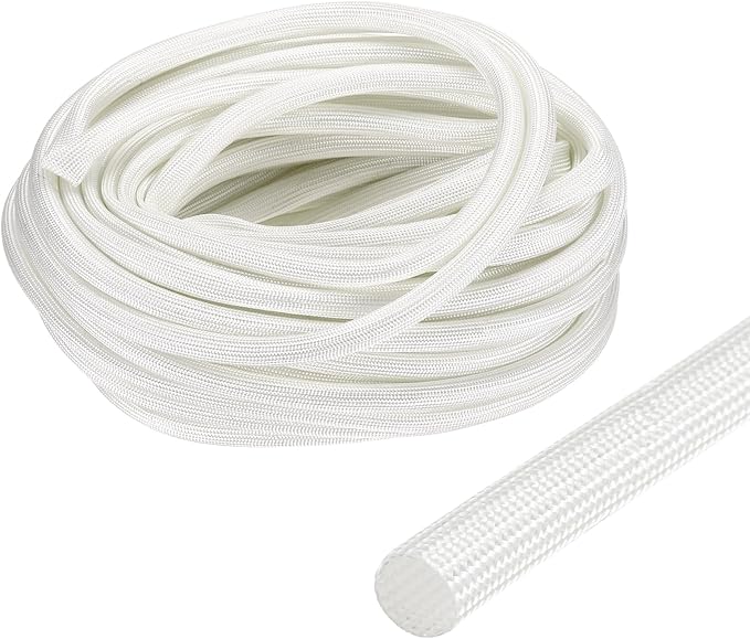 uxcell Insulation Cable Protector,5mm/0.20 Inch-15m/49 Feet High Temp Fiberglass Sleeve White