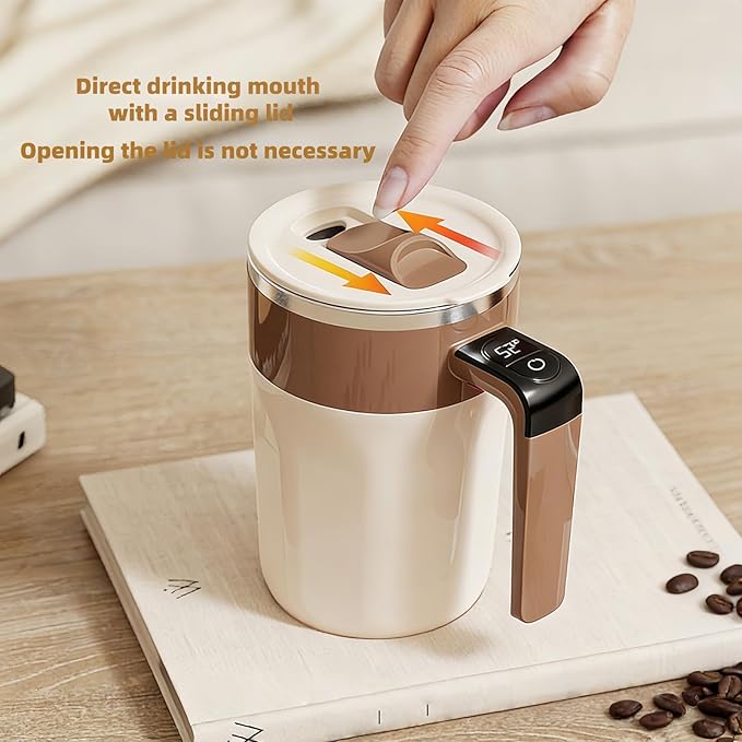 Self Stirring Coffee Mug,Heated Coffee Mug Rechargeable with Temperature Display,Fun Coffee Mug Warmer,Suitable for Beverages Such Coffee,Milk,Cocoa (Black)