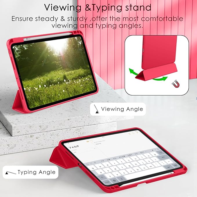 ZryXal iPad Pro 11 Inch Case (M5) 2025/ (M4) 2024 (Model: A2836/A2837/A3006), Trifold Stand Smart Cover with Pencil Holder and Soft TPU Back, Auto Wake/Sleep (Red)