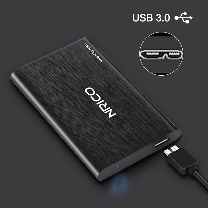 NRICO Ultra Slim 750GB Portable External Hard Drive USB3.0 HDD Storage Compatible for PC, Desktop, Laptop,Mac,PS4, Xbox one (Black, 750, GB)