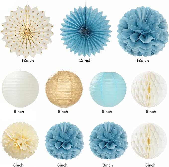 Beige-Champagne-Blue Boho Bachelorette Party-Decorations - 21pcs Women Bridal Shower Banner Garland,Bride To Be Paper Streamers Lanterns,Flower Tissue Pom Poms Fan Favors Wedding Decor Huglony