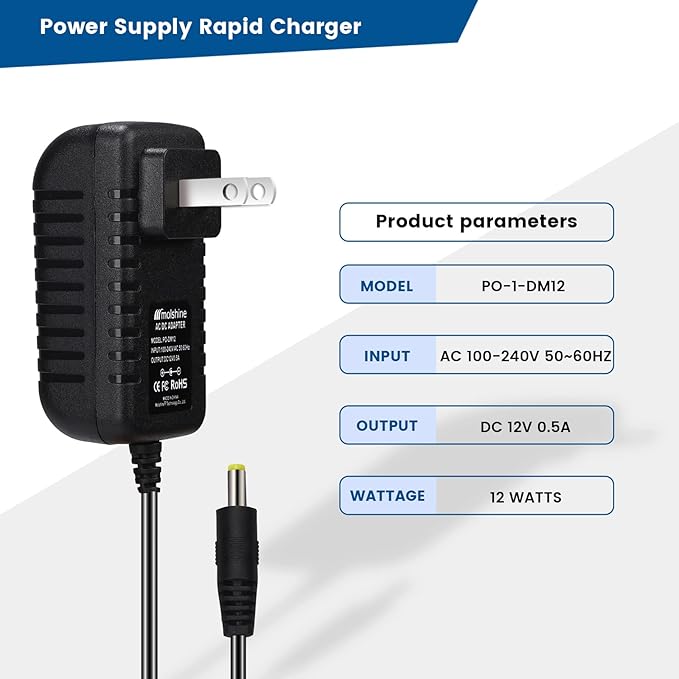 molshine (6.6ft Cable 12V AC DC Adapter Compatible DYMO 1758460 LabelManager 260P LM-260P (1754490) 280 LM-280 (1815990) 360D LM-360D (1754488) 420P LM-420P (1768815) Power Supply Rapid Charger