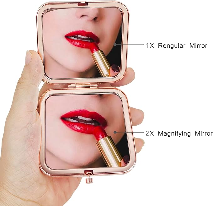 Compact Mirror for Women, Mini Pocket Travel Makeup Mirror, Portable Folding Small Pocket Mirror for Handbag, Purse, Handheld Pocket Mirror Rose Gold