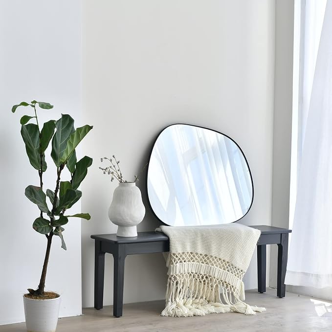 ELEHUME Asymmetrical Wall Mirror for Decor 21"*27", Modern Black Framed Wall Mirror for Living Room Bathroom Bedroom Entryway ELE-STOU-0065B