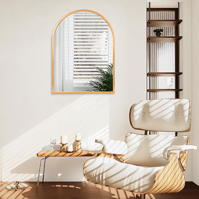 Arched Wall-Mounted Mirror Gold Arch Mirror Aluminum Alloy Frame Bathroom Mirror for Vanity Living Room, Bedroom, and Entryway 28"x20"