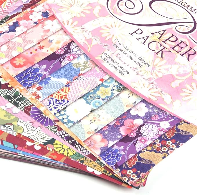 Origami Paper Kit 100 Sheets 70GSM 6 Inch Square Double Sided Color 100 Vivid Solid Colors for Hand Crafts Origami Paper Arts Creativity. Bohemian Blossom