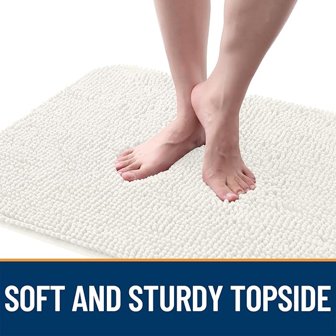 OLANLY Dog Door Mat for Muddy Paws 34x21, Absorbs Moisture and Dirt, Absorbent Non-Slip Washable Doormat, Quick Dry Chenille Mud Mat for Dogs, Entry Indoor Entryway Carpet for Inside Floor, Ivory