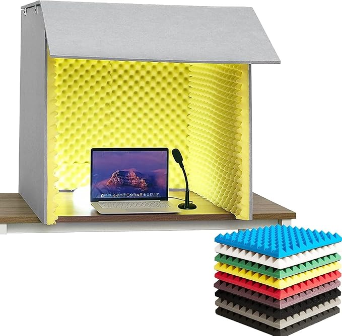 Sound Proofing Panels Portable Sound Proof Foam Panels Soundproof Booth 80 * 80 * 80CM Desktop Soundproof Cover Vocal Recording Booth for Recording Studio, Home, Offices,Yellow