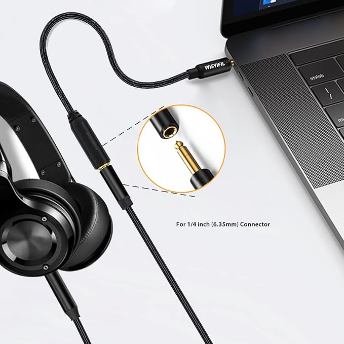 WISYIFIL 1/4 to 3.5mm Headphone Cable Adapter,TRS 6.35mm Female to 3.5mm Male 1/8 to 1/4 Stereo Audio Adapter,for Headphone, Amplifiers, Guitar, Amp etc. Nylon Braided Cable 1ft (30cm)