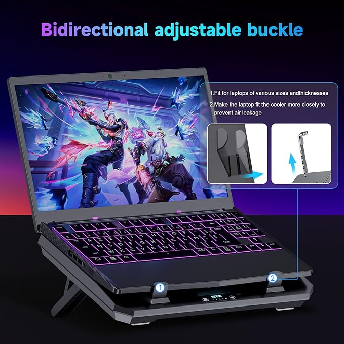 IETS GT300 Upgraded Laptop Cooling Pad with Adjustable Stand, Turbo Boosted Cooler for Rapid Cooling 10-17inch Gaming Laptop, Flexible Sealing Ring，Featuring Air Filtration Adjustable clamp