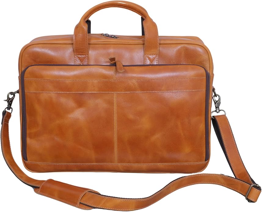 LAVAISH Handmade Full-Grain Leather Briefcase for Men & Women–17" Laptop Bag with Computer Compartment Office Satchel Bag