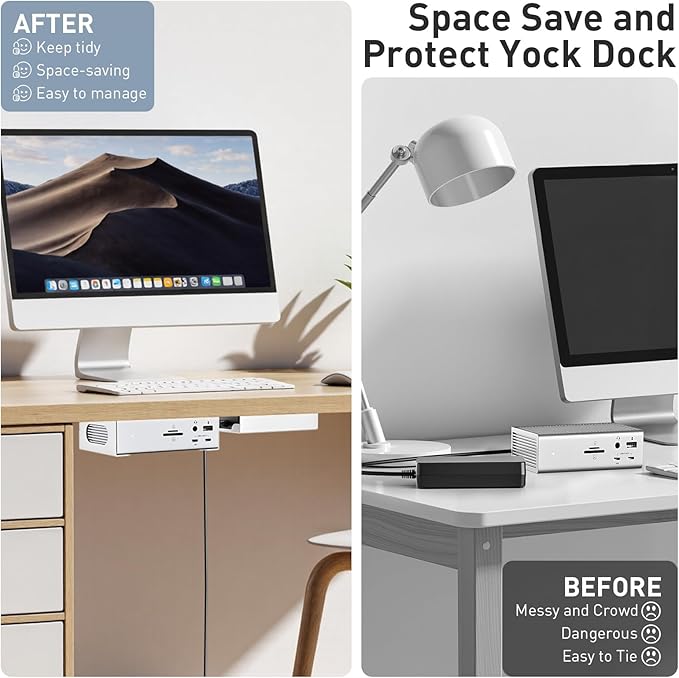 Under Desk Holder for Thunderbolt 4 Dock/Thunderbolt 3 Dock and Power Cable, Under Desk Iron Storage Rack for TS4 / TS3 Plus, No Drill, Easy Install with All Hardware Included, White