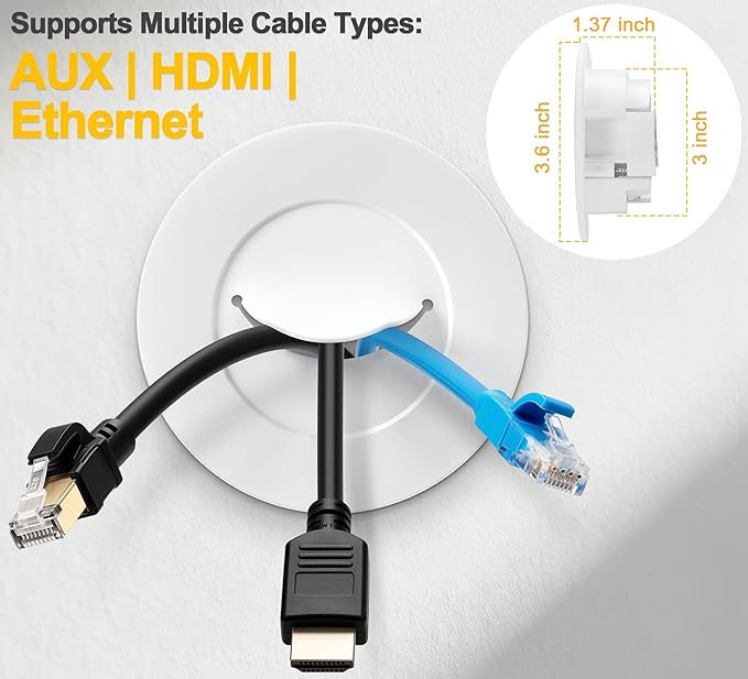 ZhiYo in-Wall Cable Management Kit for TV, White TV Cord Hider Kit, Behind Wall Cable Management for Mounted TVs, Cord Concealer Kits with 4 Wire Pass Throughs and 1 Hole Saw Drill Attachmen
