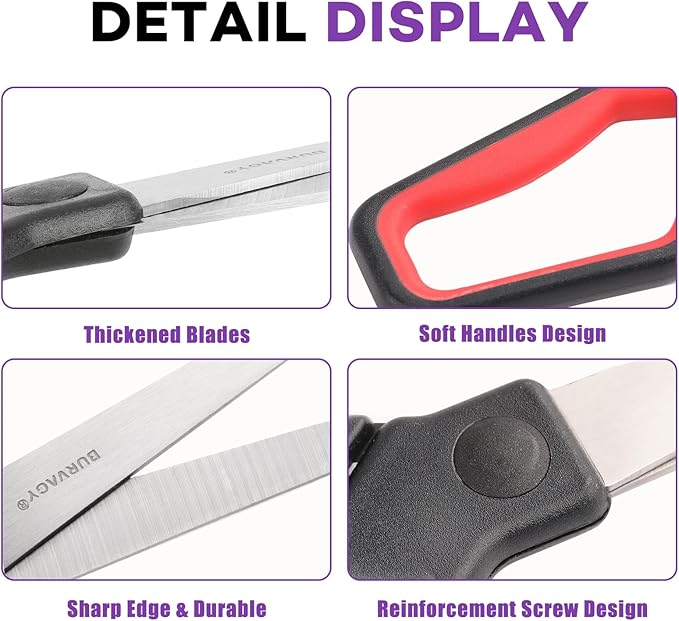BURVAGY 30Pack 8" Scissors All Purpose, Heavy Duty Scissors with Ultra Sharp Blades Comfort Grip Handles - For Office Home School Sewing Fabric Crafts, High/Middle School Student Teacher Scissor