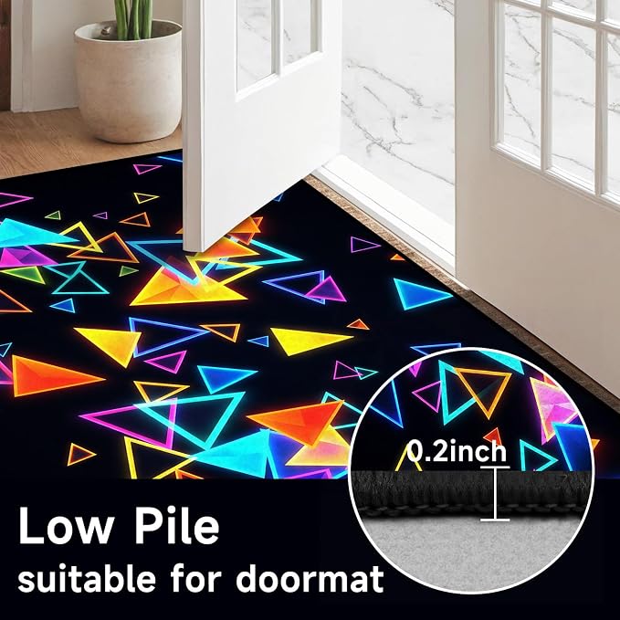 Triangle Area Rug 4'x6' Blacklight Glow in The Dark Geometric Rug Non-Slip Washable Colorful Neon Light Floor Mat for Bedroom Living Room Nursery Kitchen Playroom Home Decor