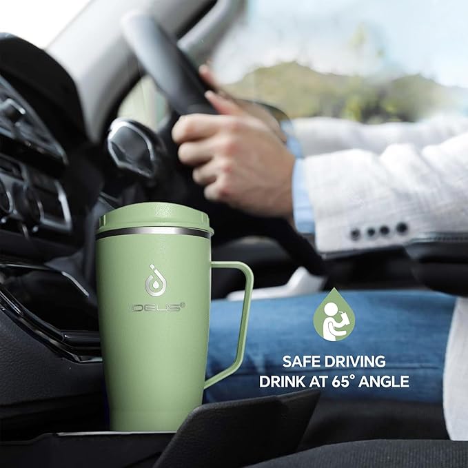 Ideus 32 oz Tumbler with Handle and Straw, Vacuum Insulated Stainless Steel Travel Mug, 100% Leakproof, Cup Holder Friendly, Avocado Green
