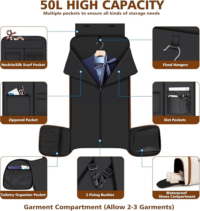 Convertible Garment Bags for Travel - Carry on Garment Duffle Bag with Backpack Straps for Men Women, 4 in 1 Large Travel Duffel Bags with Shoes Compartment Hanging Suit Dress Weekender Bag