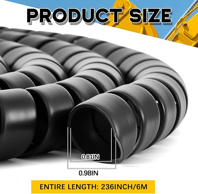Innconee 1 Pcs Spiral Wrap Cable Protector, Safe 1" Od x 20' Pre Cut Lengths Hydraulic Hose Protector Wrap to Avoid Wear and Extend Life for Hydraulic Pneumatic Hoses(Black)