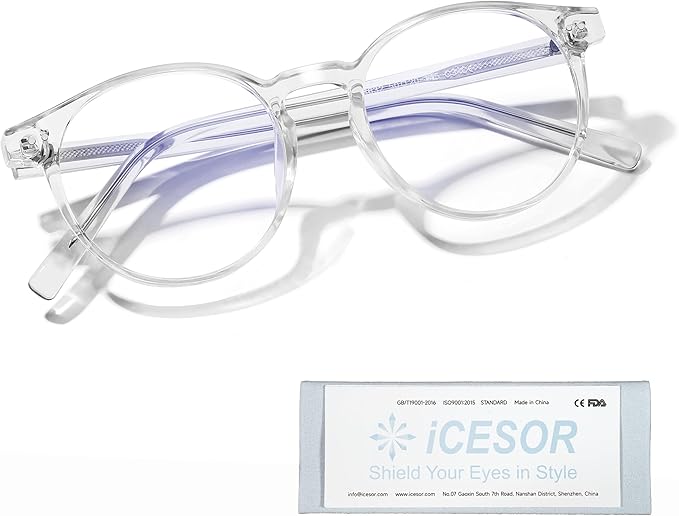 Icesor Round Blue Light Blocking Glasses Lightweight Chic Frame Anti Eye Strain Protection Computer Gaming for Women and Men