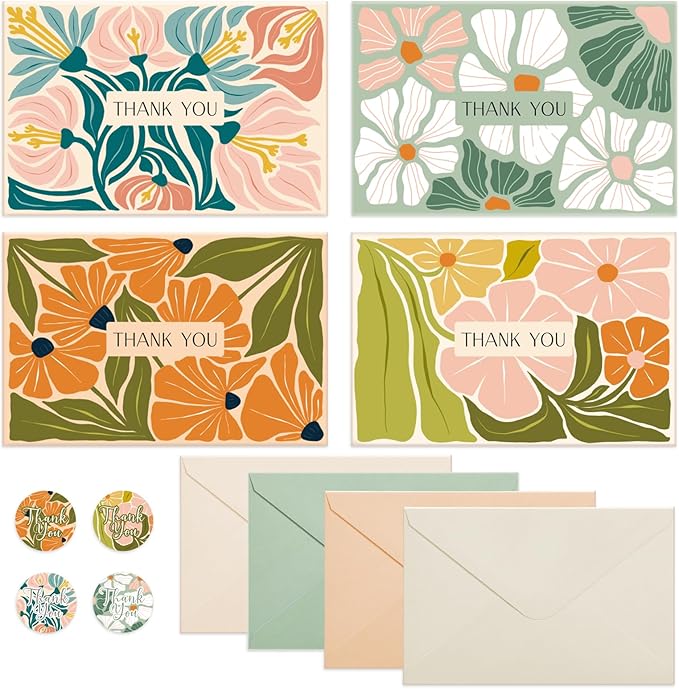 Thboxes Thank You Cards with Envelopes, 36 Pack Thank You Cards Bulk with Envelopes & Stickers 4x6 Inch Greeting Card for Birthday, Wedding, Baby Shower, Graduation, Bridal Shower, Business