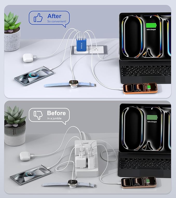 (2-Pack) 50W USB C Wall Charger Block, 5-Port C Charger Fast Charging Block PD Power Adapter +QC 3.0 Multiport Type C Box Brick Cube USB A Wall Plug for iPhone 15/16/17 Pro Max,Samsung (Dark Blue)