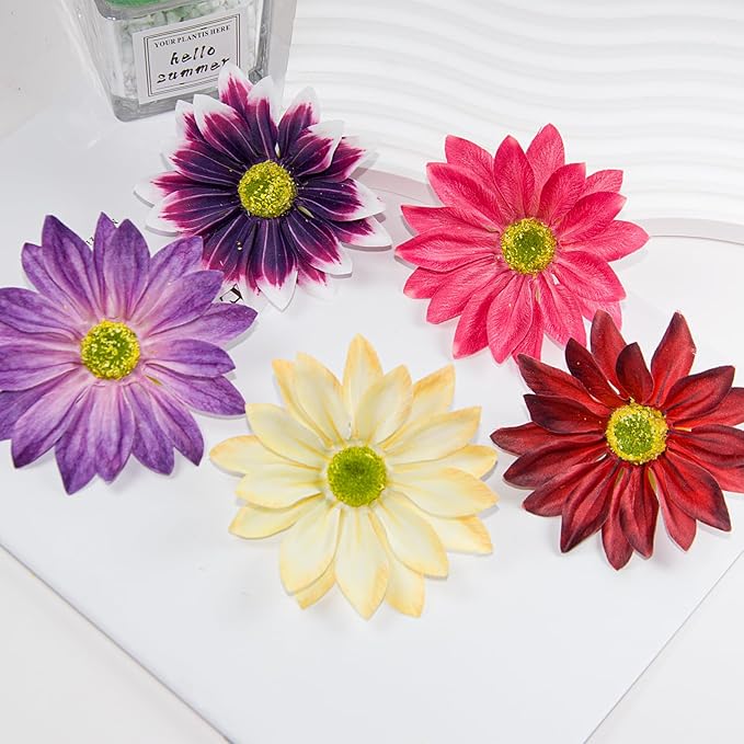 Green Artificial Daisy Flower Heads, 3.5 Inch Large Flower Heads for Crafts, 12 Pcs Artificial Gerbera Chrysanthemum Flowers Heads for DIY, Party Wedding, Photography Props, Easter