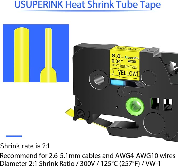 3 Pack Compatible for Brother Ptouch HSe-621 HSe621 HS-621 HS621 Black on Yellow 8.8mm 0.34'' Heat Shrink Tubing Label Tape for Wire Cable use in PT-E300 E500 E550W P750WVP