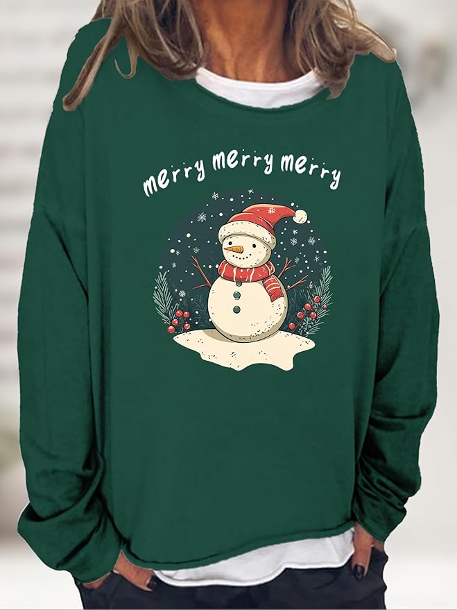 LOAIHA Christmas Shirts for Women Crewneck Snowman Snowflake Santa Graphic Shirts Christmas Tree Long Sleeve Xmas Hoodie