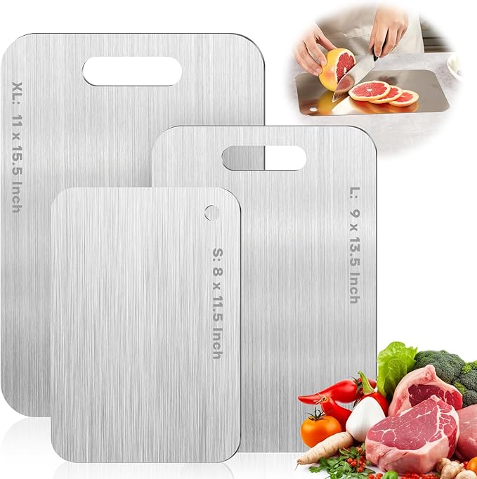 Katuchef Titanium Cutting Boards for Kitchen 100% Pure Ti Katu chef Titanium Cutting Board set Double Sided Non Toxic Titanware Chopping Board,Durable Dishwasher Safe Cutting Boards(2PC-S+XL)