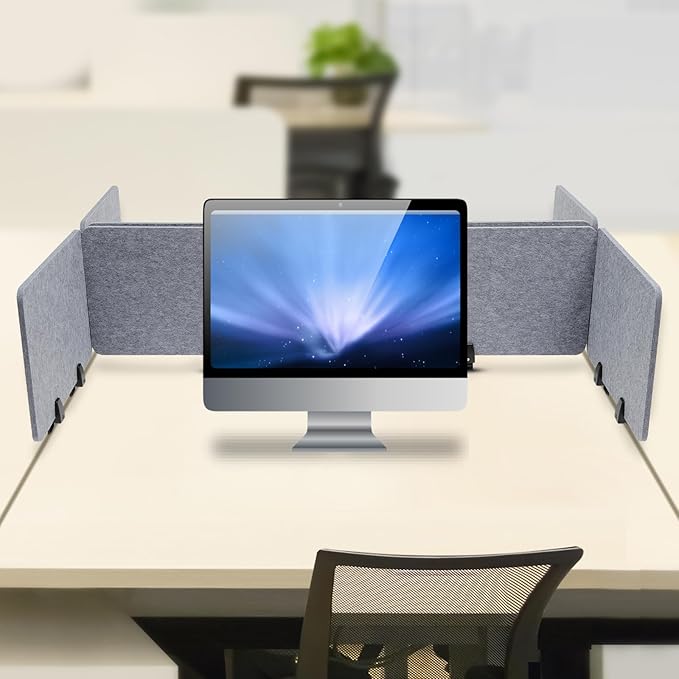 Stand Up Desk Privacy Panel, 6Pcs Clamp-On Acoustic Desk Divider Table Mounted Privacy Panel Sound Proof Dividers(2Long Panel 47.25x16In&4 Short Panel 23.6x16In) (2Long Panel -59x16In)