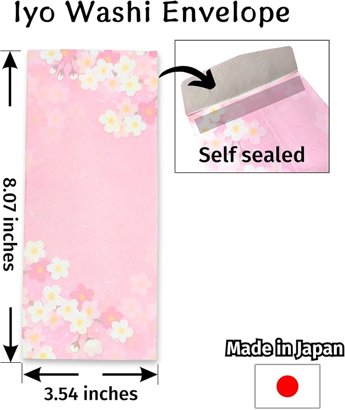 Japanese Cherry Blossom Stationery Paper and Envelopes Set, Made in Japan,15 Sheets, 8 Envelopes (Dark Pink), Elegant Washi Paper for Writing Crafts,Gift