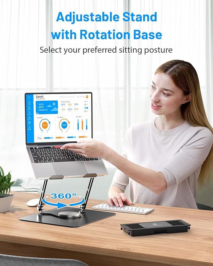 Metfut Laptop Cooling Pad with Detachable Fan & Thermoelectric Cooler, Adjustable Height & Angle, 360 Rotation Base, Carbon Steel Framework, Ultra-Quiet & Super Sturdy for up to 15.6” Laptop
