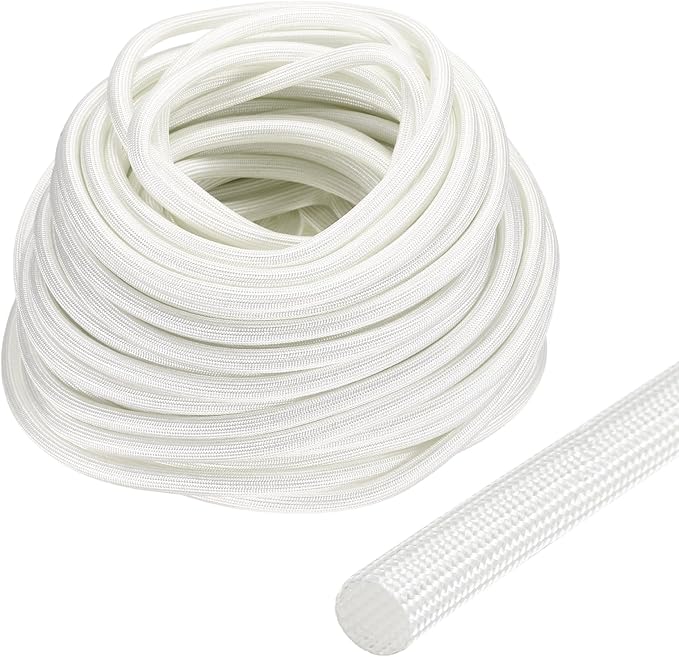 uxcell Insulation Cable Protector,5mm/0.20 Inch-30m/98 Feet High Temp Fiberglass Sleeve White