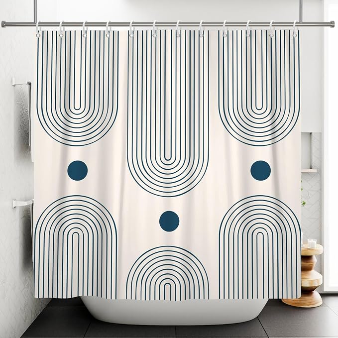 Mid Century Modern Shower Curtain Abstract Minimalist Arch Sun Lines Geometric Aesthetic Bath Curtain Boho Bathtub Decorations Waterproof Fabric Bathroom Curtain with Hooks 72x84 inch