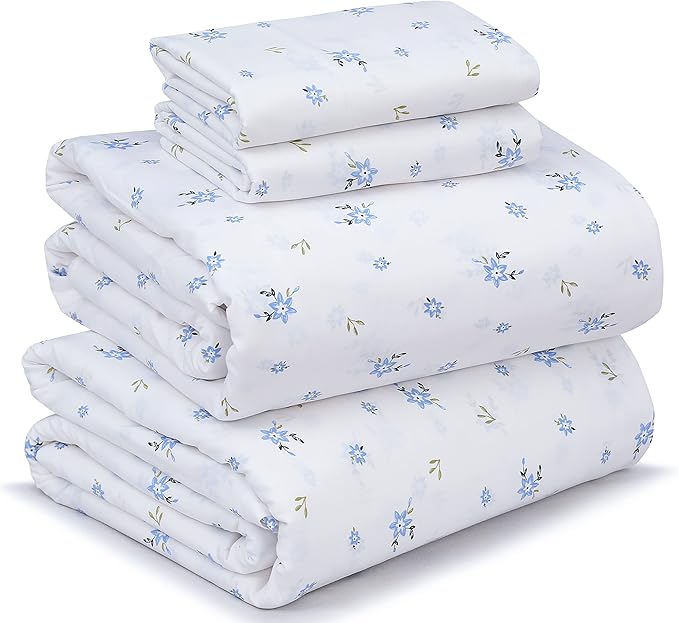 RUVANTI 100% Cotton Sheets Queen Size Set, 4 Pieces, Soft & Breathable Percale Weave Bedding, Deep Pocket 16", Hotel Standard, Crisp Cool Feeling, Durable, Perfect Floral Bed Sheet, Phulkari