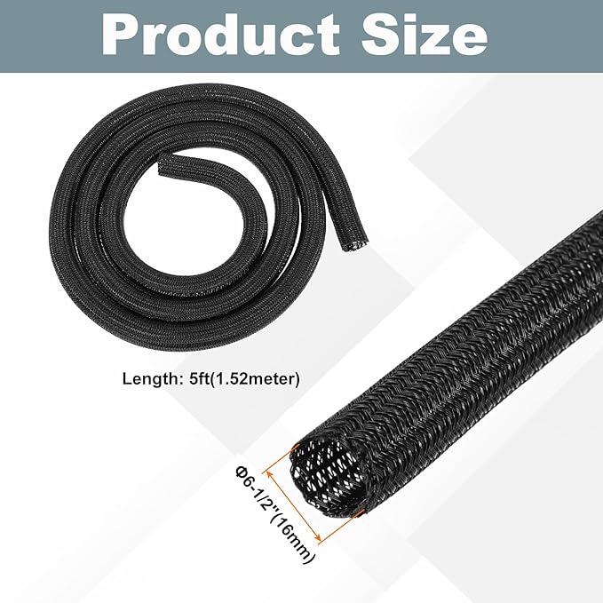 MECCANIXITY 3/5 Inch ID Split Loom Tubing 5ft Polyester Cord Protector Wire Cable Sleeve for USB Cable Power Cord, Black