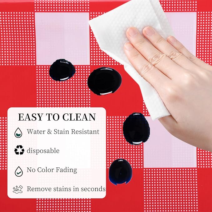 3 Packs Red and White Checkered Tablecloth 54x108 Inches Rectangle Gingham Tablecloth Disposable Plastic Waterproof Table Cover for Outdoor Picnic Kitchen and Birthday Party