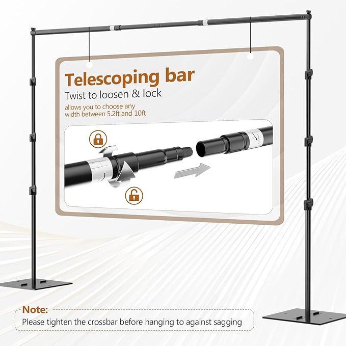 EMART Backdrop Stand, 8.5ft Height 10ft Width Adjustable Photography Background Support Poles with Heavy Duty Flat Base, Photo Metal Steel Pipe and Drape Frame Kit for Parties Birthday Wedding - Black