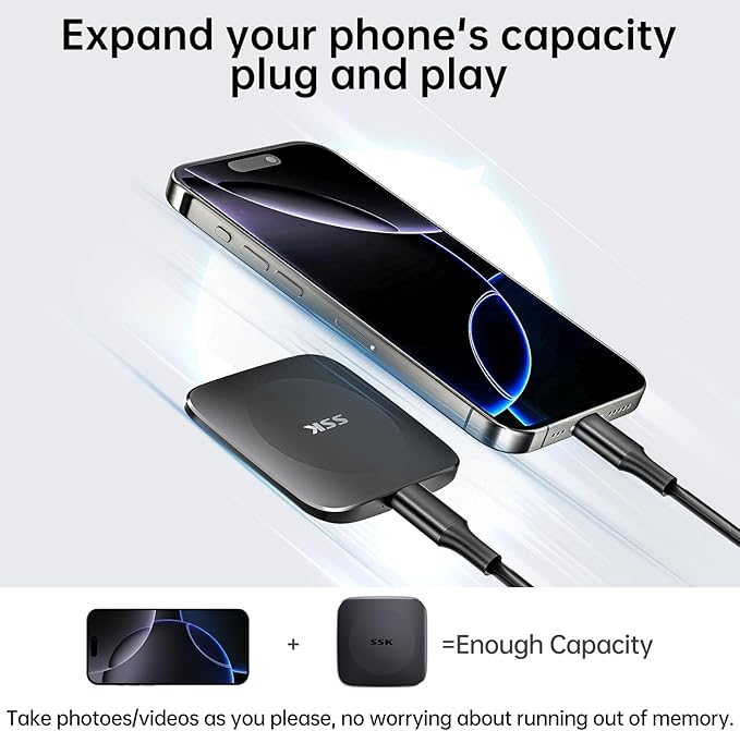 SSK External Drive 128GB,Portable-SSD-Drive up to 550MB/s,SSD External Hard-Drive Type C+USB A Fast Portable Solid State Drives USB-3.2 GEN2 USB Storage for iPhone 15/Android/Windows/Tablet/Mac