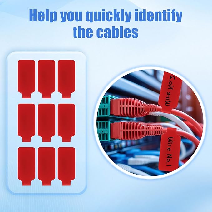 50 Pieces Cord Labels Self-Adhesive Nylon Cable Labels Tags Waterproof Wire Cable Tags or Electronics Office Computers Management and Identification (Red)
